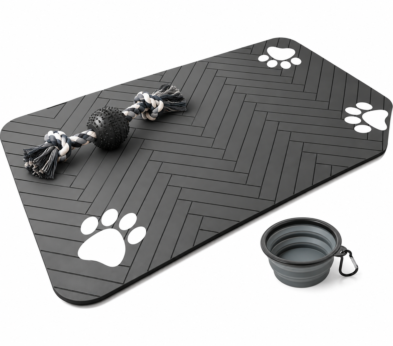 Non-Slip Quick-Dry Geometric Fishbone Paw Print Dog Feeding Mat