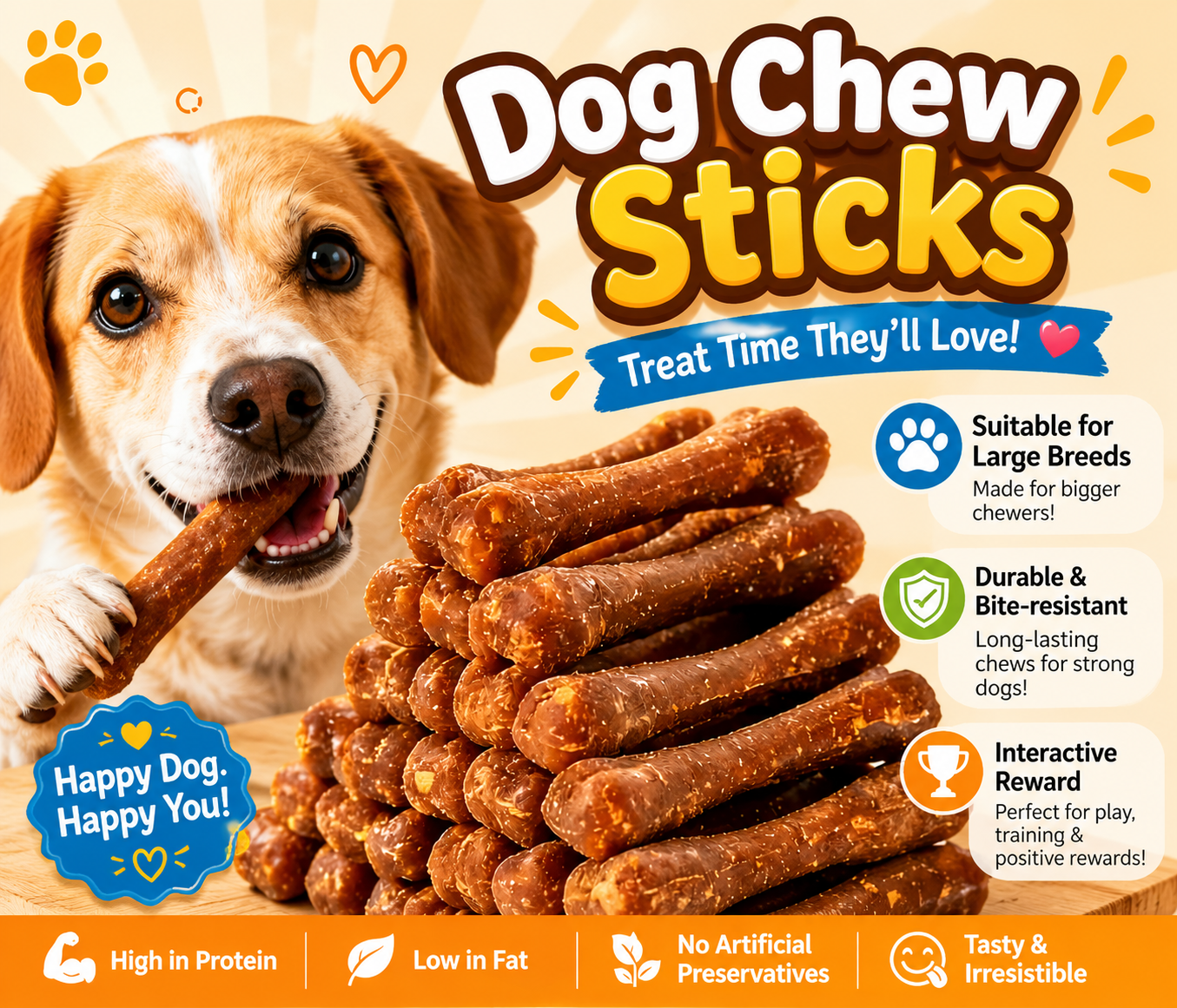 8-Pack Dog Chewing Sticks, Suitable for Medium to Large Puppies, Dental Cleaning Toys